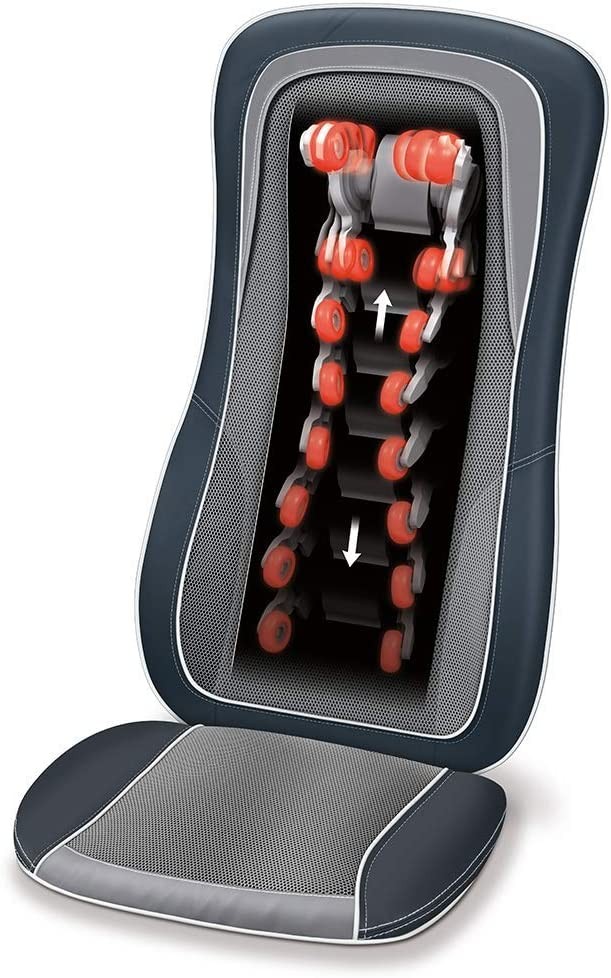 Beurer MG 315 Shiatsu Massage Seat Cushion Electric Massager For Neck And Back Massage With Light And Heating Function Automatic Body Scanning Function Black Grey
